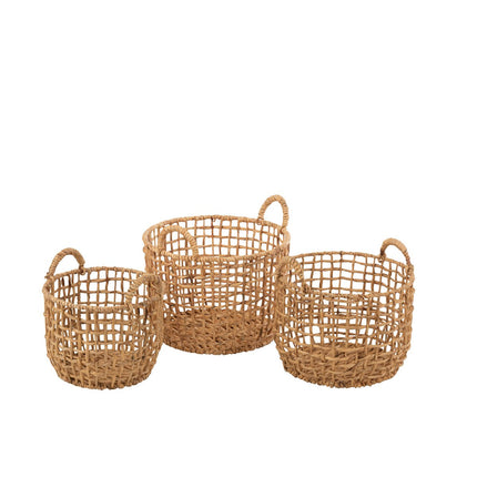 J-Line Set of 3 Baskets Round Open Water Hyacinth Natural