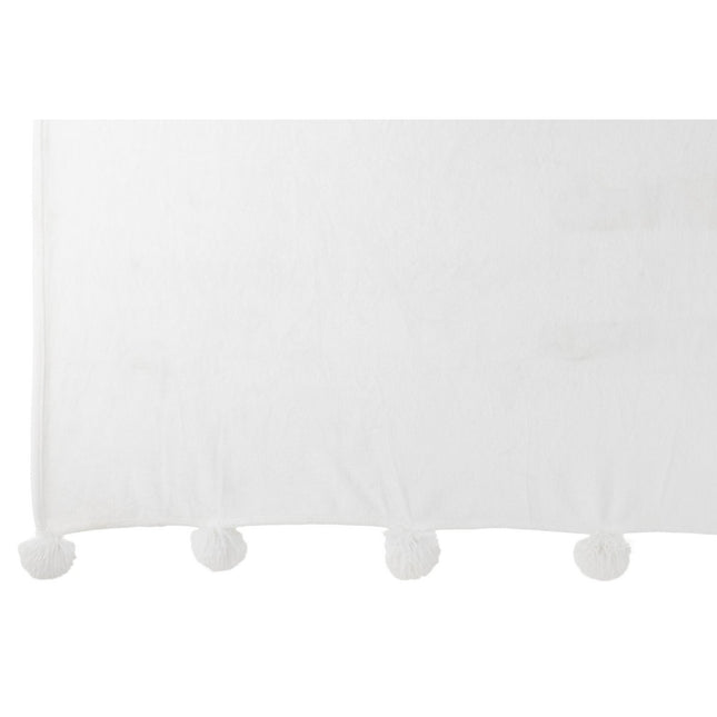 J-Line Plaid Pompon - polyester - wit - 170 x 130 cm