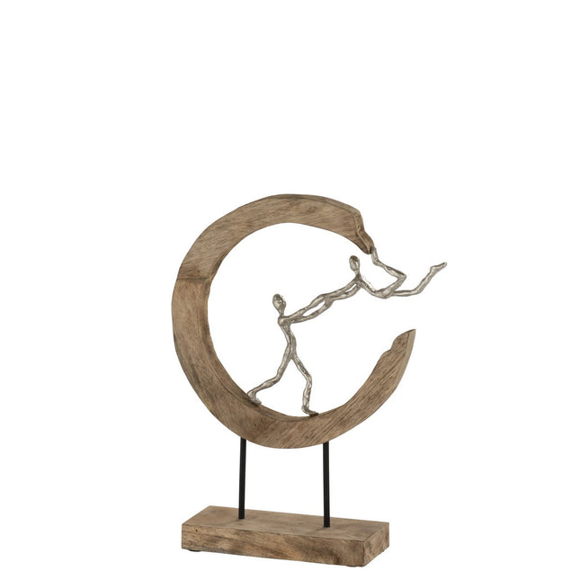 J-Line Figure pareja Half Moon - wood/aluminium - natural/silver