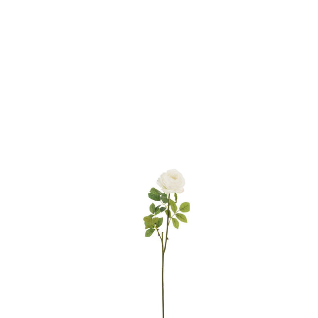 J-Line Rose Single + Leaves Plastic White