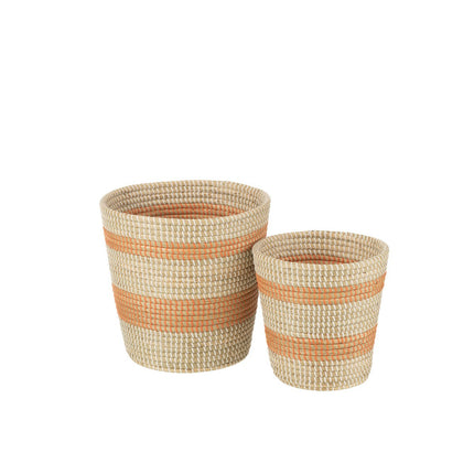 J-Line set of 3 baskets Striped - seagrass - orange