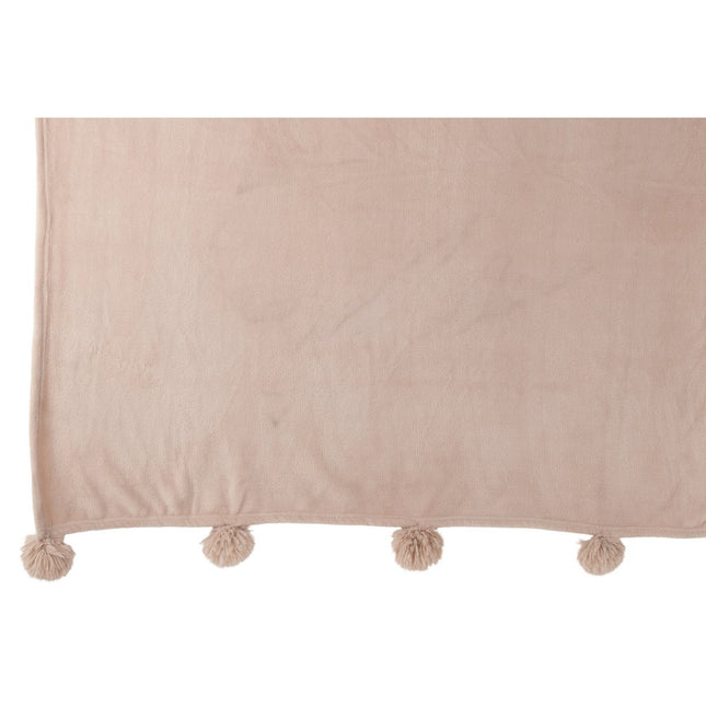 J-Line Plaid Pompom - polyester - dark beige - 170 x 130 cm