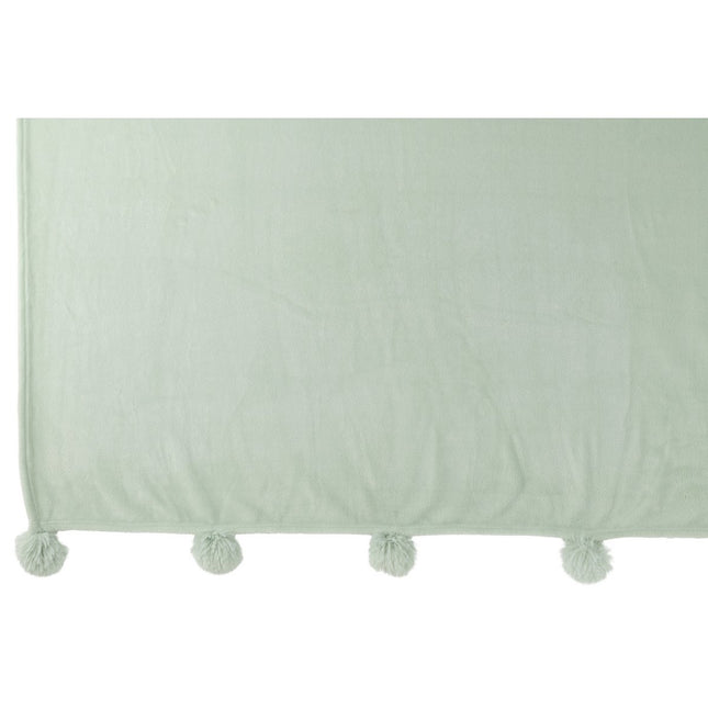 J-Line Plaid Pompom - polyester - licht groen - 170 x 130 cm