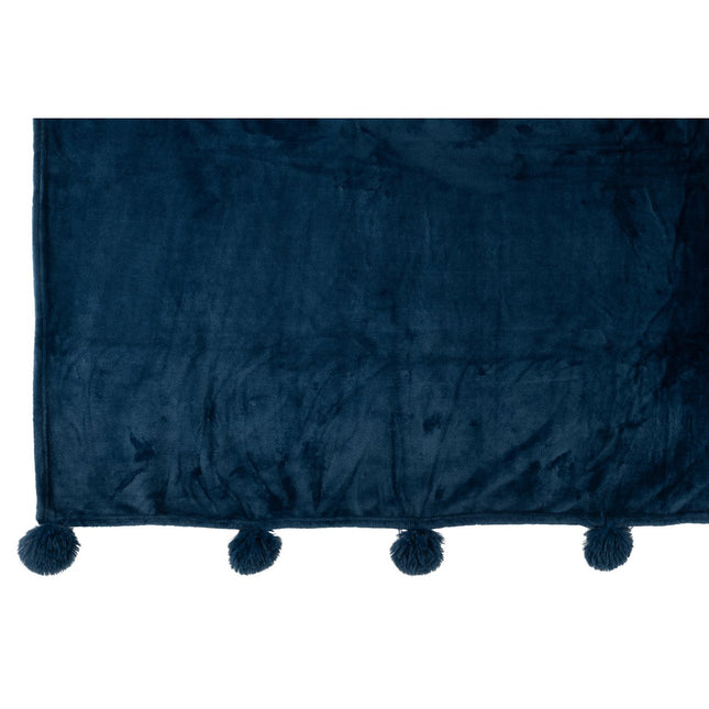 J-Line Plaid Pompom - polyester - blue - 170 x 130 cm