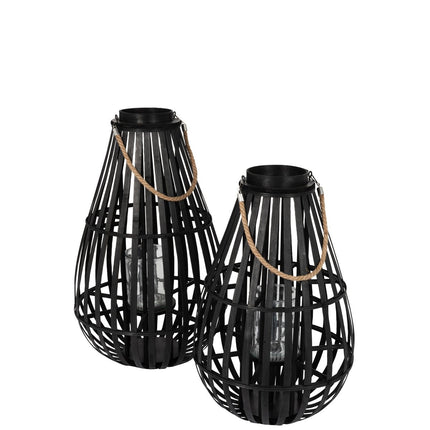 J-Line lantern Drop shape - bamboo - black - small