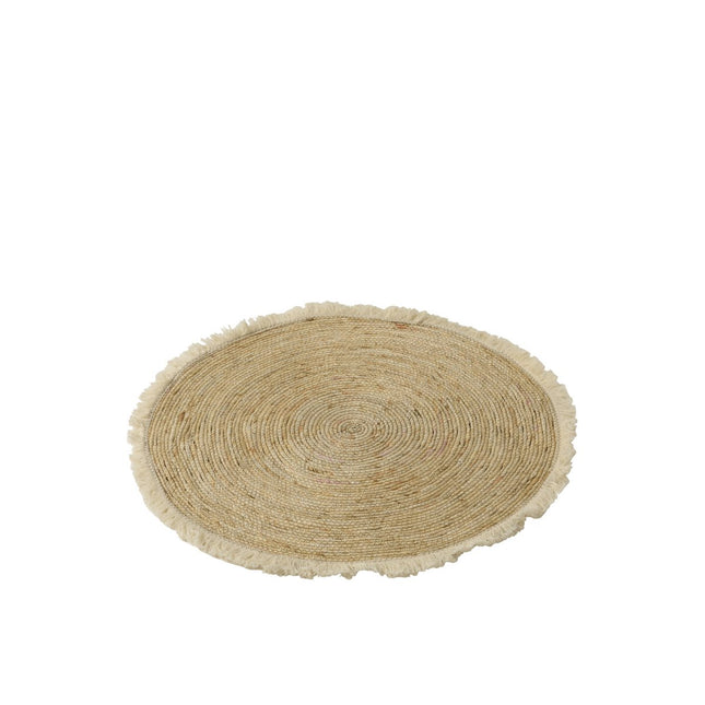 J-Line Kwastjesband mat - vloerkleed - bamboe - beige/ wit