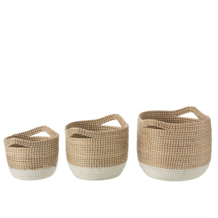 J-Line set of 3 baskets - round/seagrass - natural/white