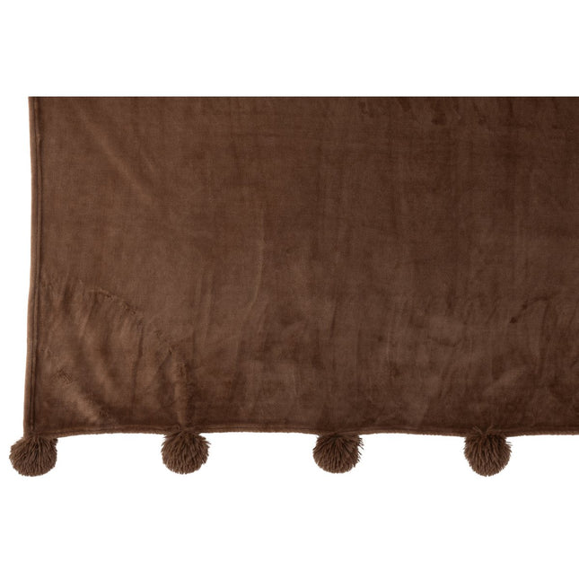 J-Line Plaid Pompom - polyester - brown - 170 x 130 cm