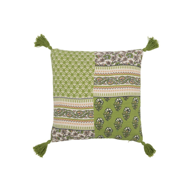 J-Line Cushion Flowers + Tassels - cotton - green