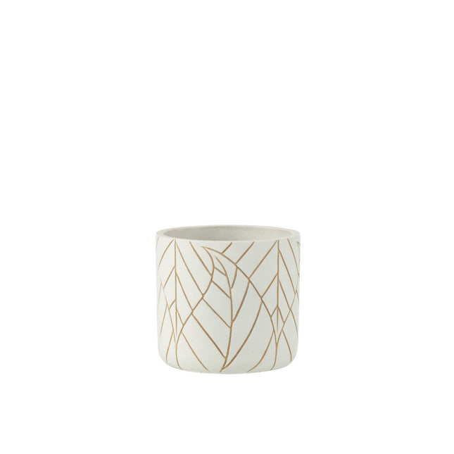 J-Line Flowerpot Leaf Ceramic White/Gold Small