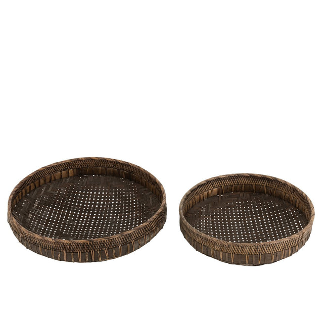 J-Line set of 2 bowls Round - rattan - black