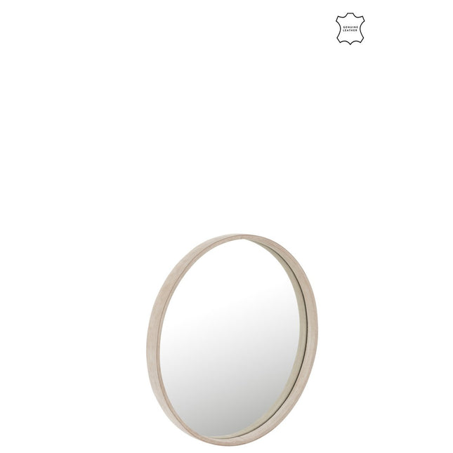 J-line mirror Round - Leather - beige - small