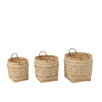 J-Line Set of 3 Basket Patterns Handles Bamboo Natural/White