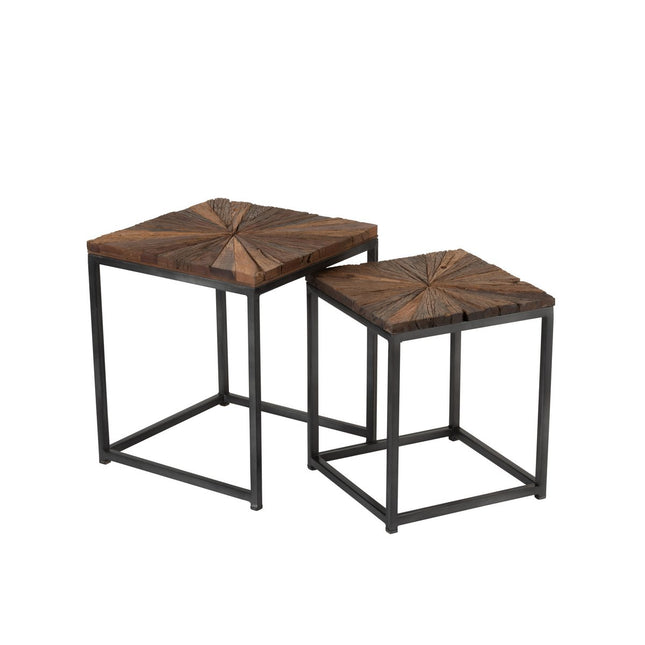 J-Line side table Shanil - wood/iron - natural/grey - set of 2