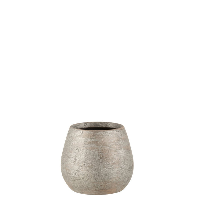 J-Line Flowerpot Uneven Rough Ceramic Silver Small