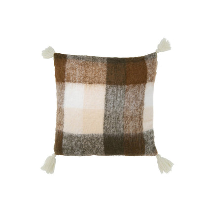 J-Line Cushion Checked - polyester - brown/beige