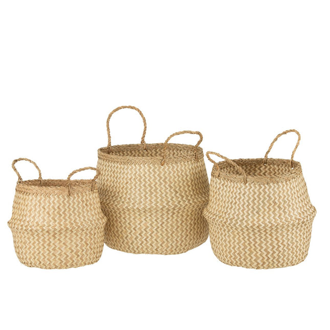 J-Line Set of 3 Baskets Retractable Seagrass White