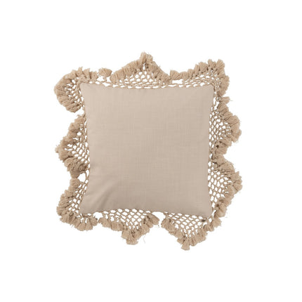 J-Line Cushion Fringes - cotton - beige