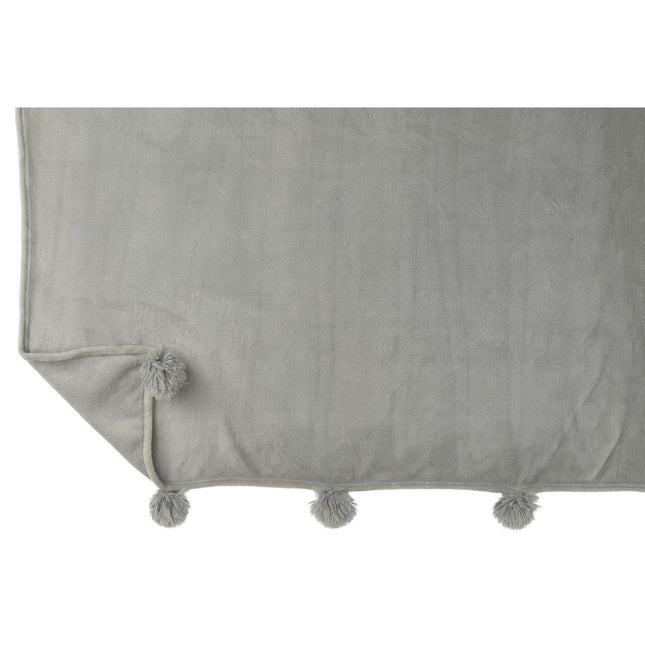 J-Line Plaid Pompom - polyester - grijs - 170 x 130 cm