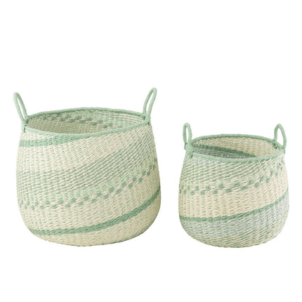 J-Line set of 2 baskets + handle - seagrass - beige/green