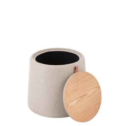 J-Line Pouf/Side Table Round Textile/Wood Beige