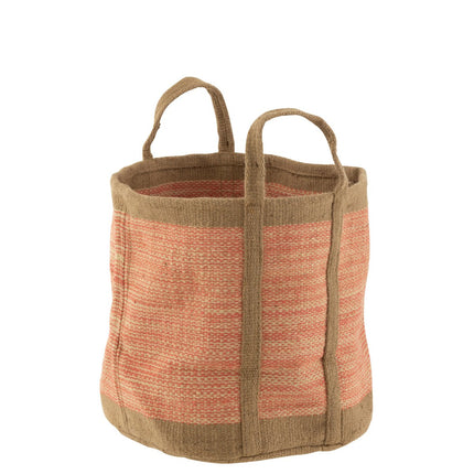 J-Line basket Round With Handles - jute - natural/pink