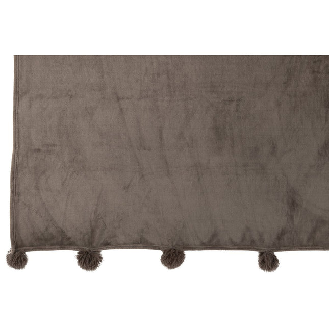 J-Line Plaid Pompom - polyester - dark taupe - 170 x 130 cm