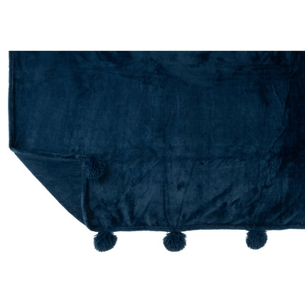 J-Line Plaid Pompom - polyester - blue - 170 x 130 cm