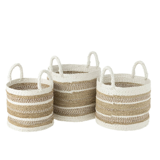 J-Line Set of Three Baskets Caro Raffia White/Natural