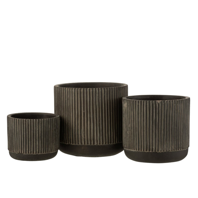 J-Line Flower Pot Line Ceramic Black/Brown Medium