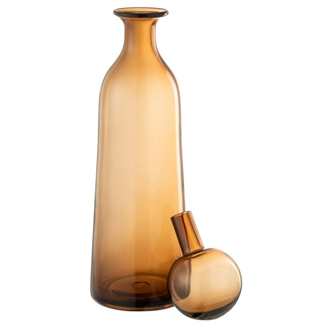 J-Line Bottle+Stopper Plain Decorative High Glass Brown Large