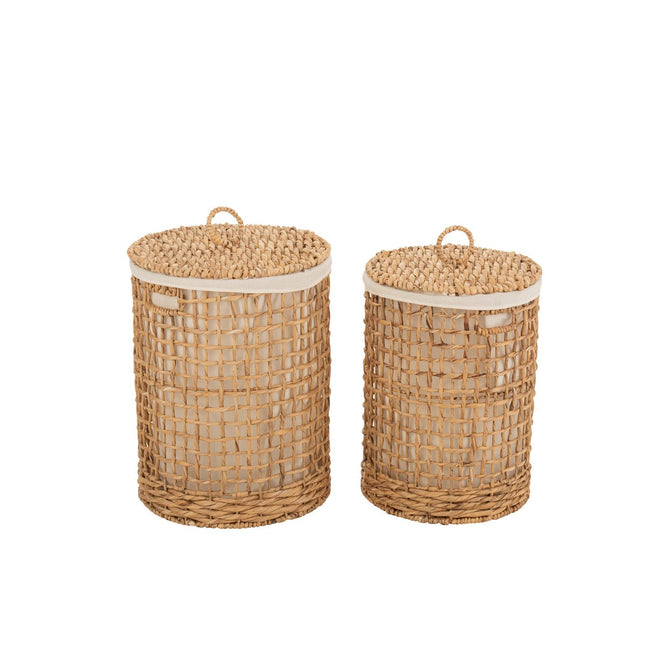 J-Line Set of 2 Baskets + Lid Washing Water Hyacinth Natural