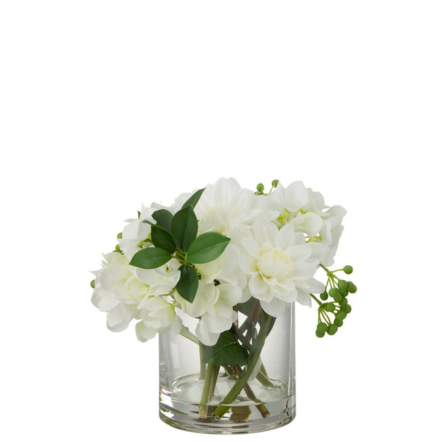 J-Line Dahlia Hydrangea In Vase - plastic - glass - white