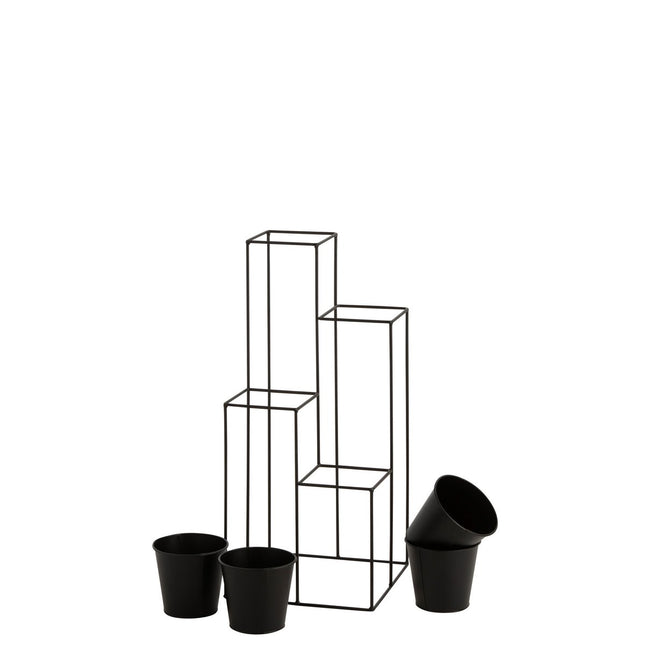 J-Line Rack Flower Pot Holder 4 Pots Metal Black Small