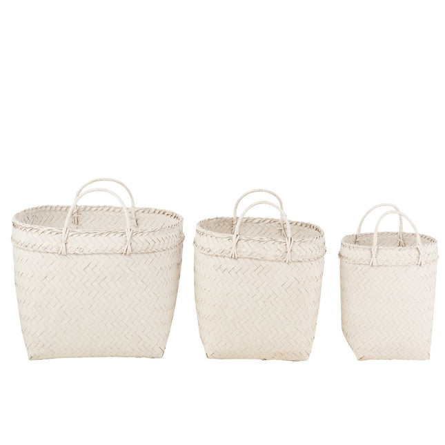 J-Line set of 3 baskets Square - rattan - white