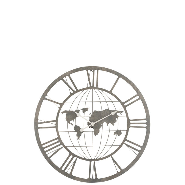 J-Line Roman Numerals World Map Clock - metal - black - Ø 80 cm