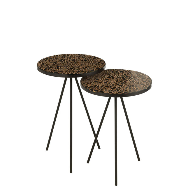 J-Line side table Rings - wood/glass - brown/black - set of 2