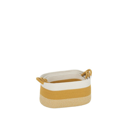 J-Line Set of 3 Spool Basket Rectangle Stripes + Handles Textile White/Orange