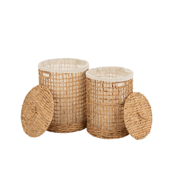 J-Line Set of 2 Baskets + Lid Washing Water Hyacinth Natural