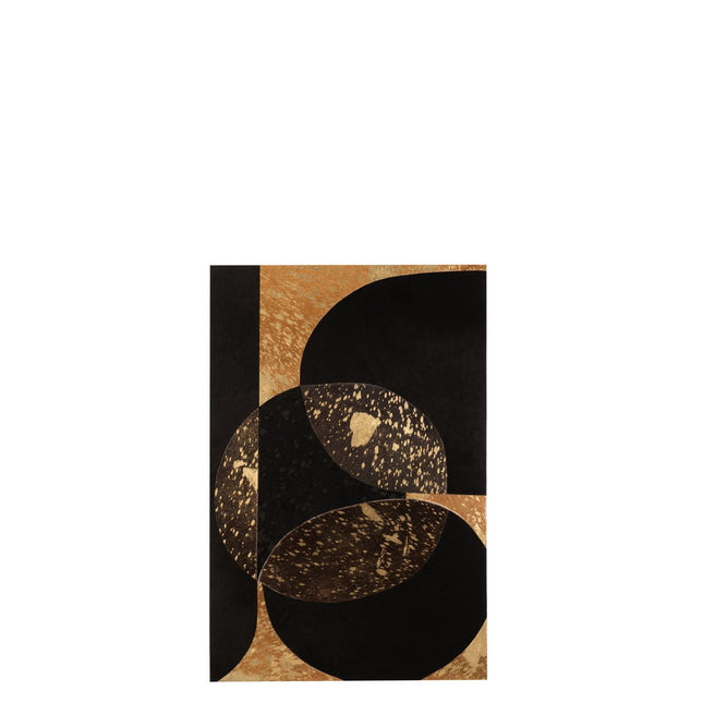J-Line wanddecoratie Rechthoek Cirkel - leer - zwart/goud - large