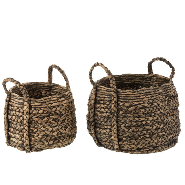 J-Line set of 2 baskets Compact - water hyacinth - dark brown