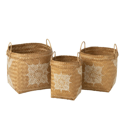 J-Line basket Drawing - bamboo - white/natural - 3 pieces