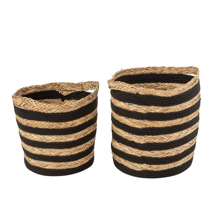 J-Line set of 2 baskets Striped - grass/cotton - natural/black