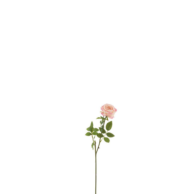 J-Line Rose Single + Leaves Plastic Pink