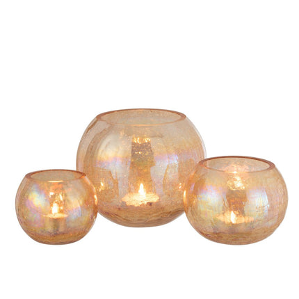 J-Line lantern Sphere Crackle Pearl Effect - glass - amber - large