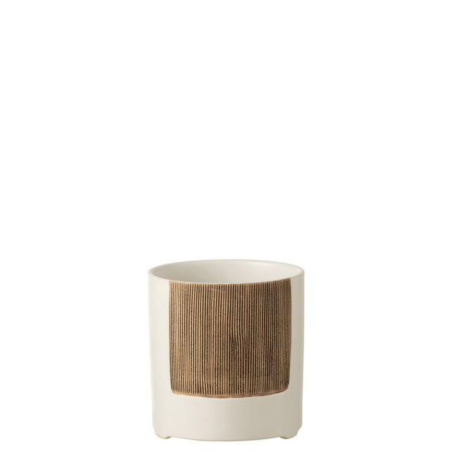 J-Line flower pot Ibiza Round - ceramic - white/brown - large - Ø 14.50 cm
