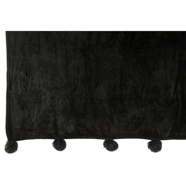 J-Line Plaid Pompom - polyester - zwart - 170 x 130 cm