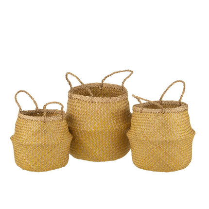 J-Line Set of 3 Baskets Retractable Seagrass Yellow