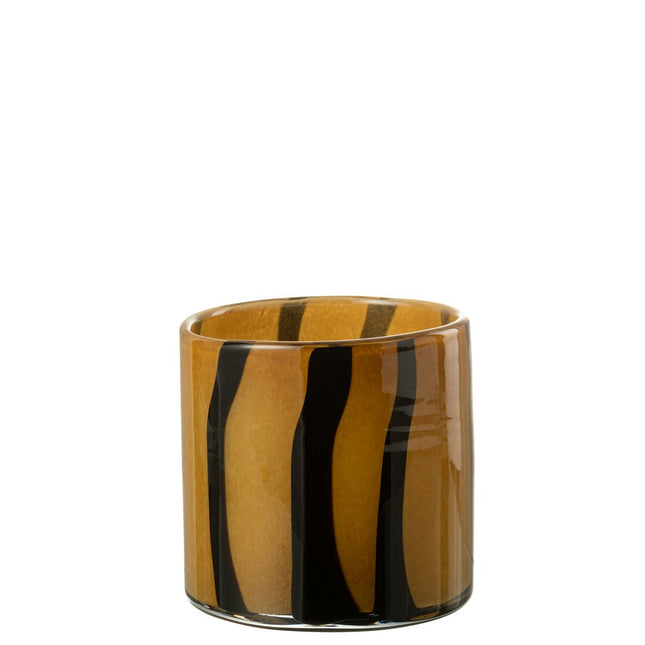 J-Line lantern Stripes Safari - glass - black/brown - medium