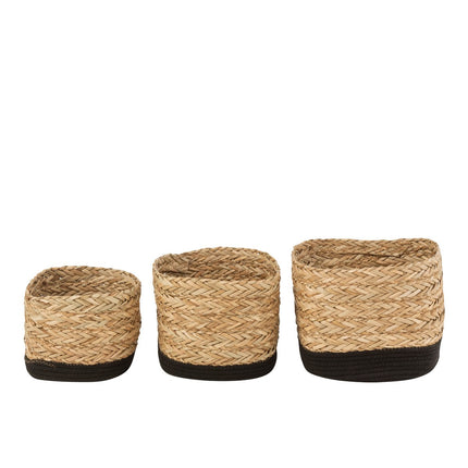 J-Line set of 3 baskets Square - grass/cotton - natural/black